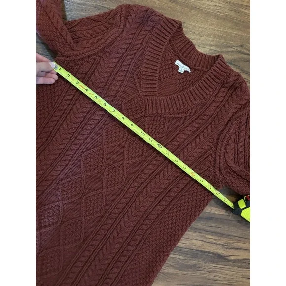 LL Bean Sweater Womens Small Mineral Red Signature Fishermans Tunic Cable Knit - Picture 4 of 5